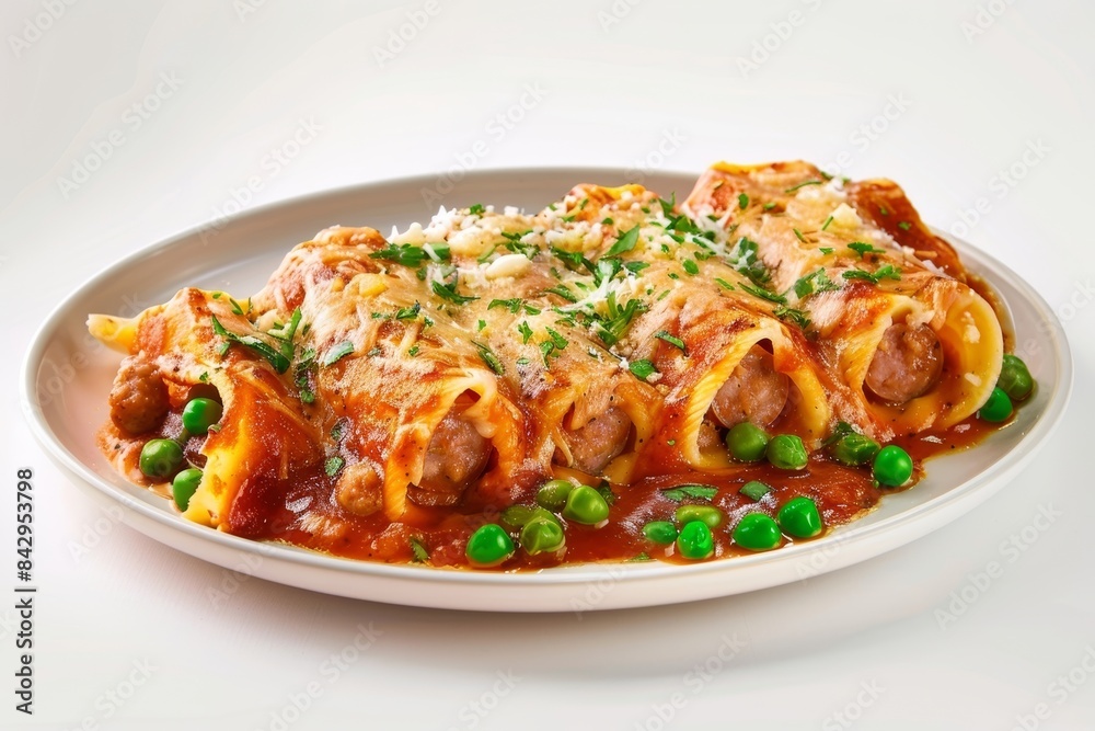 Classic Baked Manicotti with Italian Sausage and Peas Classic Baked Manicotti with Italian Sausage and Peas