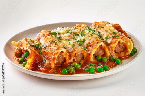 Classic Baked Manicotti with Italian Sausage and Peas