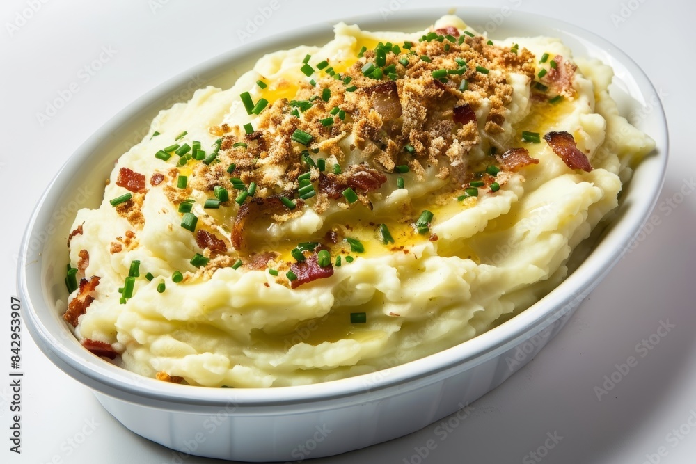 Elegant Baked Mashed Potatoes with a Crispy Bacon Topping Elegant Baked Mashed Potatoes with a Crispy Bacon Topping