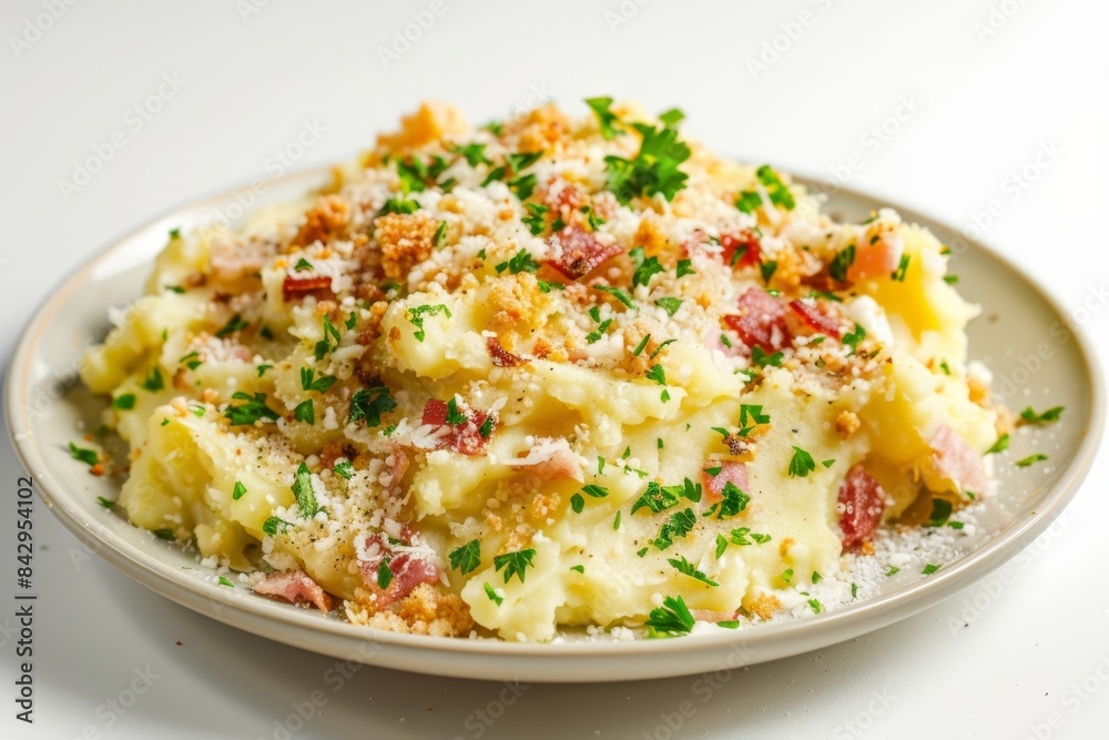 Hearty and Flavorful Baked Mashed Potatoes with Pancetta and Parmesan Hearty and Flavorful Baked Mashed Potatoes with Pancetta and Parmesan