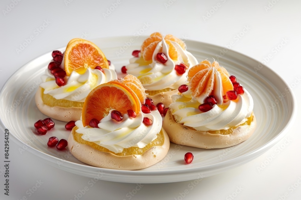 Baked Meringue Dessert with Citrus, Gin, and Pomegranate Pop Baked Meringue Dessert with Citrus, Gin, and Pomegranate Pop