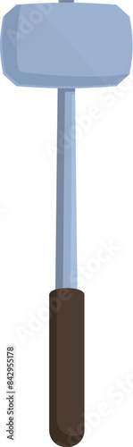 Big metal sledgehammer with wooden handle standing upright on white background