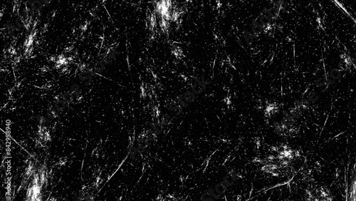 Abstract unreal black and white background. Grunge texture of chaotic pattern of spots, cracks, scratches.