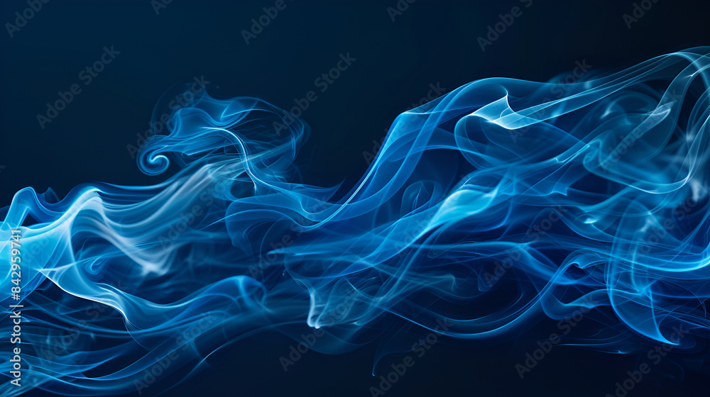 Fototapeta premium Blue smoke texture on dark background, abstract magic swirl of steam, Abstract colored smoke hookah on dark background