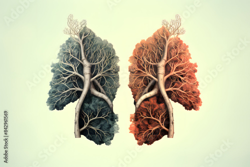vintage style illustrated lungs, lung brathing mmedical lung illustration, human lung illustrated photo