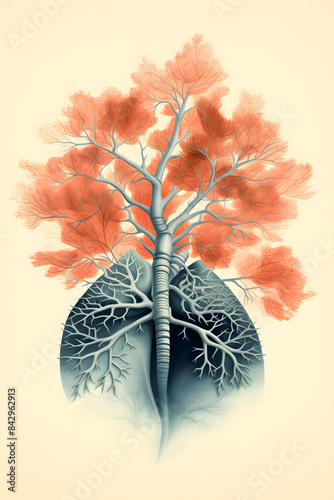 vintage style illustrated lungs, lung brathing mmedical lung illustration, human lung illustrated photo