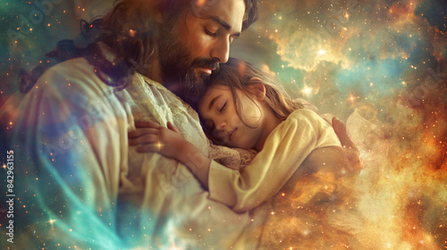 Jesus hält ein Kind im Arm - Jesus holds a child in his arms photo