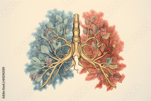 vintage style illustrated lungs, lung brathing mmedical lung illustration, human lung illustrated photo