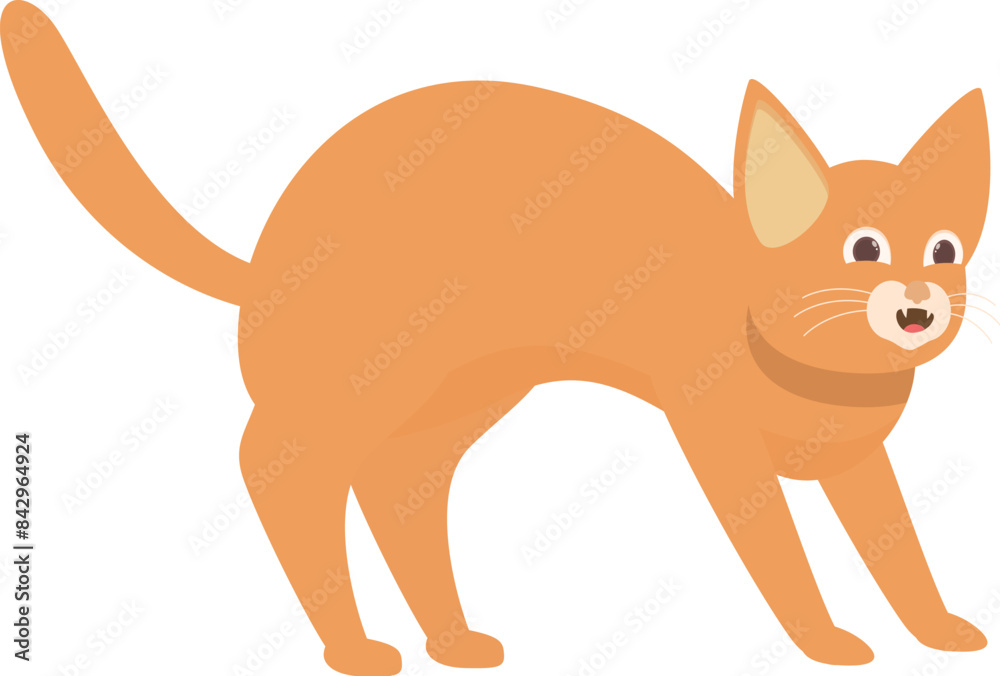 Cartoon illustration of a ginger cat standing in a defensive posture with arched back and open mouth Cartoon illustration of a ginger cat standing in a defensive posture with arched back and open mouth