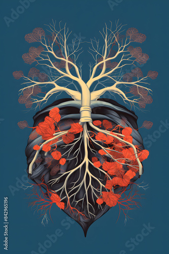 vintage style illustrated lungs, lung brathing mmedical lung illustration, human lung illustrated photo