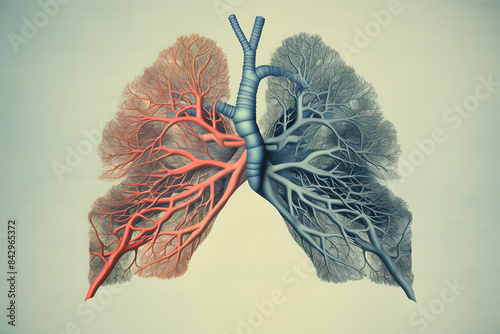 vintage style illustrated lungs, lung brathing mmedical lung illustration, human lung illustrated photo