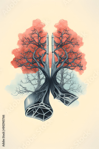 vintage style illustrated lungs, lung brathing mmedical lung illustration, human lung illustrated photo