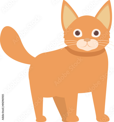 Cartoon illustration of a cute ginger cat standing and looking forward, isolated on a white background