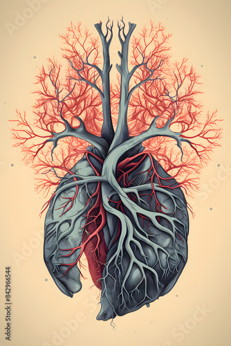 vintage style illustrated lungs, lung brathing mmedical lung illustration, human lung illustrated photo