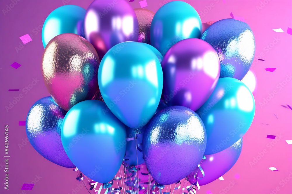 Set of metallic colors glossy balloons with strings. for birthdays, parties, weddings or promotion banners or posters. vivid and realistic illustration Set of metallic colors glossy balloons with strings. for birthdays, parties, weddings or promotion banners or posters. vivid and realistic illustration