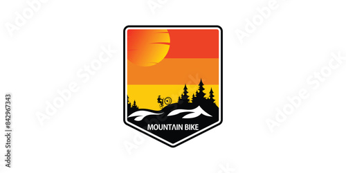 Creative mountain bike logo design with unique concept , premium vector