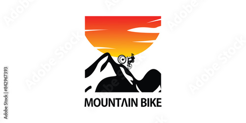 Creative mountain bike logo design with unique concept , premium vector