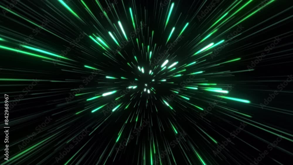 Hyper speed warp background with green lights on looping animation. Hyper speed warp background with green lights on looping animation.