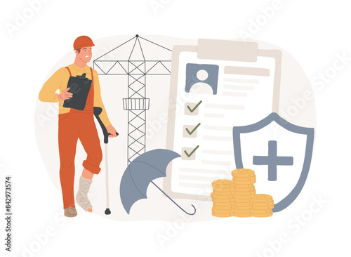 Occupational accident insurance isolated concept vector illustration.
