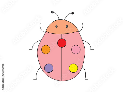 Cute small ladybug. Vector illustration of ladybug on white background. For kids coloring book. Tiny bugs seamless pattern. Cute small insects. Colorful bug. Bright spotted beetle fantasy animal. 