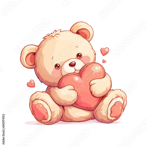 Vector Cute teddy bear sleeping holding a pillow and hugs the blanket good night and sweet dream illustration isolated on white background love heart