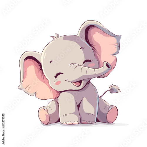 Cute baby elephant with adorable smile vector illustration. Can be used for t-shirt print, kids wear fashion design, baby shower invitation card.