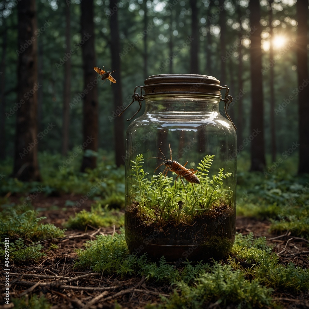 oil jar with cricket with forest background oil jar with cricket with forest background