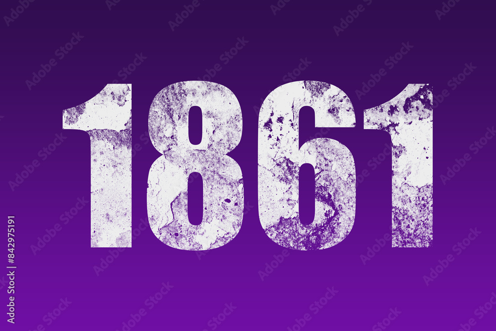 flat white grunge number of 1861 on purple background. flat white grunge number of 1861 on purple background.