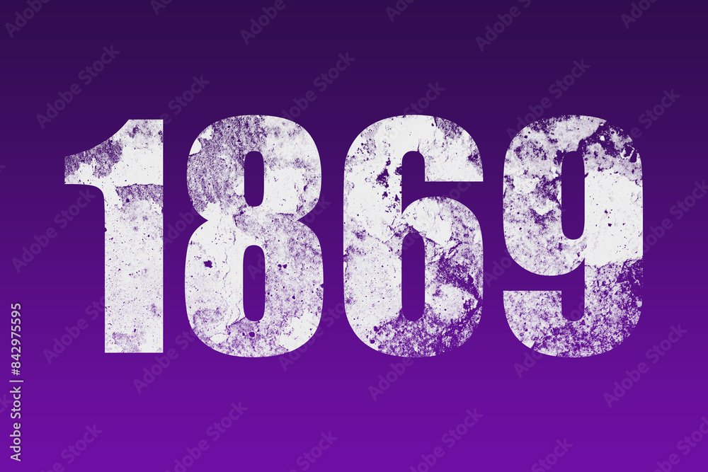 flat white grunge number of 1869 on purple background. flat white grunge number of 1869 on purple background.