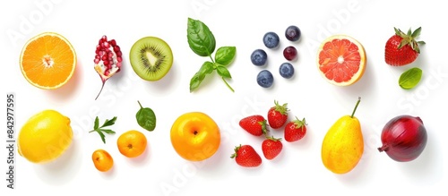 Assortment of fruits and vegetables isolated on a white background