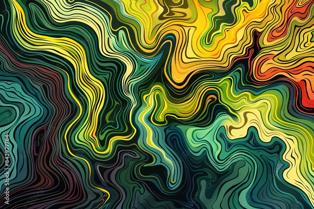 A blend of flowing lines and vibrant colors forming an abstract landscape