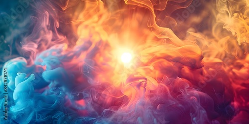 Vibrant abstract background with sun and smoke in the center. Concept Abstract Art, Vibrant Colors, Sun, Smoke, Background