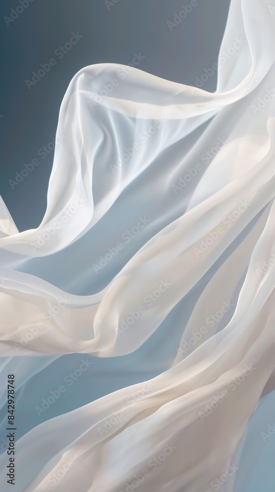 Fototapeta premium A serene scene of flowing white fabric against a gradient background
