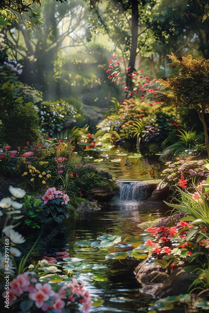 A beautiful and serene landscape with a river flowing through a lush forest A beautiful and serene landscape with a river flowing through a lush forest