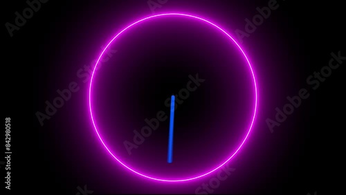 Abstract neon shine cloce icon animation with dark background. photo