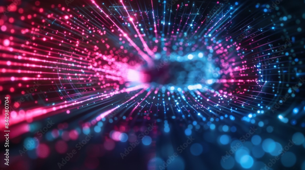 Fototapeta premium Abstract technology concept background with lines representing network data flow in a digital tunnel