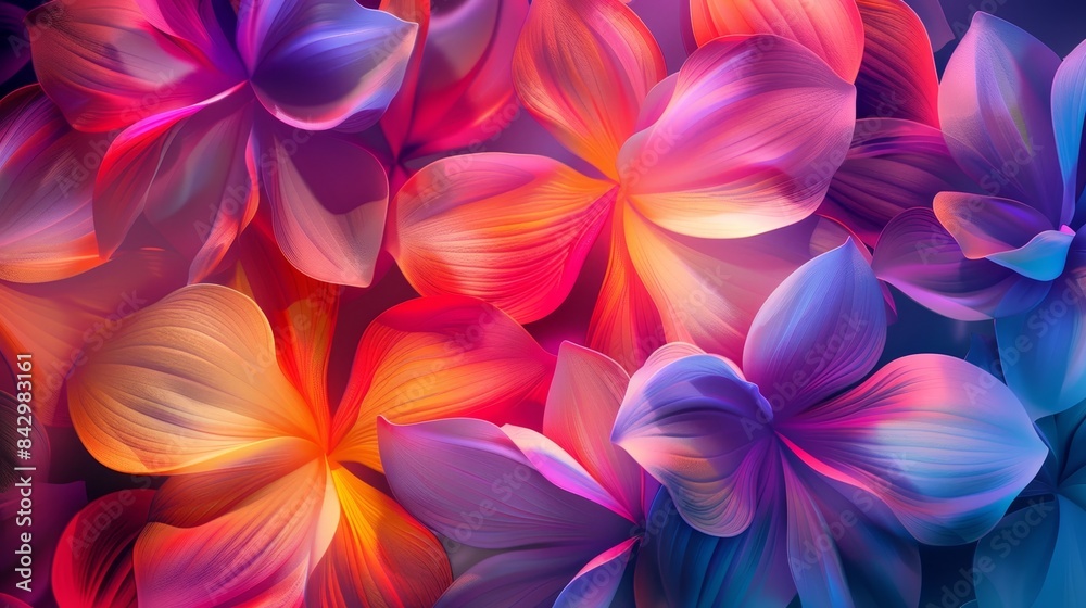 Vibrant, digitally created artwork of stylized flowers with a multitude of colors Vibrant, digitally created artwork of stylized flowers with a multitude of colors