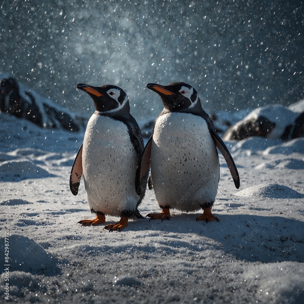 Fototapeta premium penguins on a ice land 