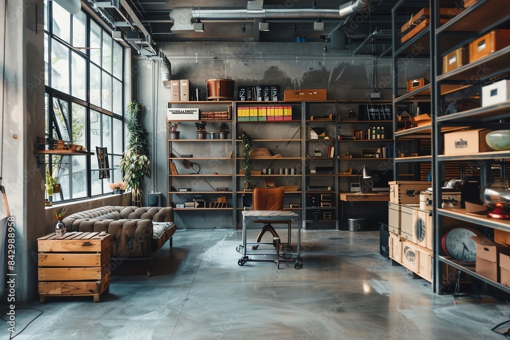 A spacious loft apartment with large windows, exposed brick walls, and industrial-style furniture. The room is filled with natural light. A spacious loft apartment with large windows, exposed brick walls, and industrial-style furniture. The room is filled with natural light.