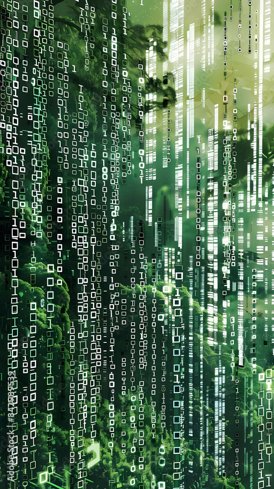 digital matrix of green and white binary code displaying technology innovation. generative ai digital matrix of green and white binary code displaying technology innovation. generative ai