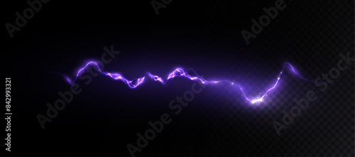 Abstract vector purple lightning on black background. Blitz Lightning Thunder Light Sparks Storm Flash Thunderstorm. Strength Energy charge Thunder. Vector