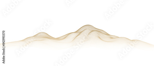 Abstract line art mountain landscape gold gradient isolated on transparent background. Vector illustration minimal luxury style. photo