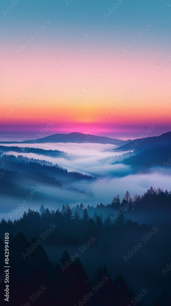 Naklejka premium A beautiful mountain range with a pink and orange sunset in the background