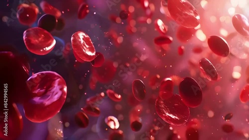3D render of blood cells with red color, in an environment with many other natural microorganisms, infectious diseases concept