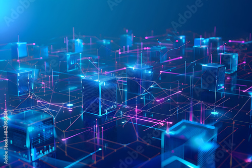 cyber network illustration with blue servers symbolizing cuttingedge technology. generative ai photo