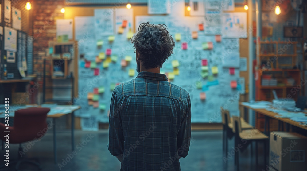 A creative brainstorming session with sticky notes on a whiteboard. A creative brainstorming session with sticky notes on a whiteboard.