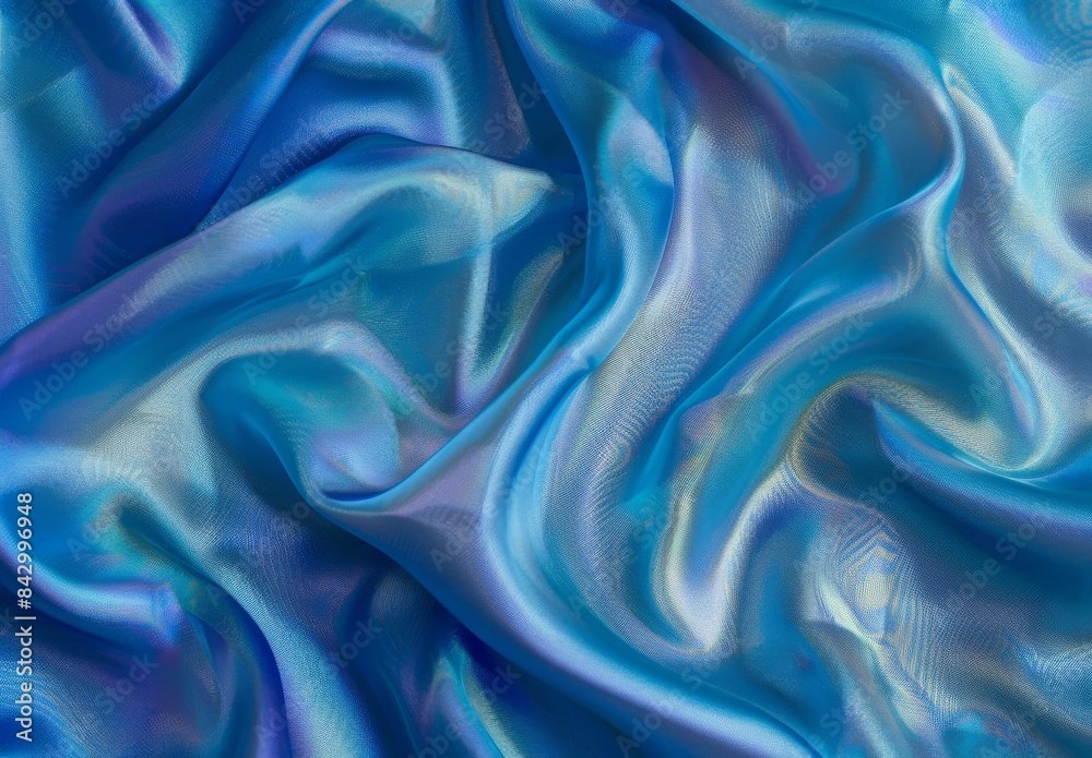 Fototapeta premium A blue fabric with a pearlescent texture flying majestically.