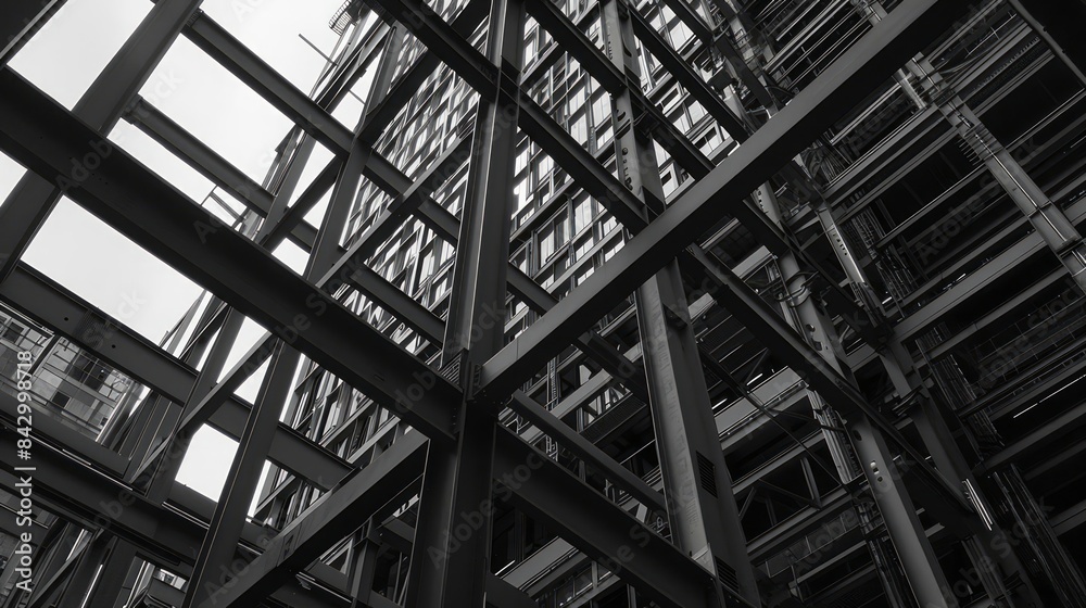 Steel beams forming the skeleton of a modern skyscraper Steel beams forming the skeleton of a modern skyscraper