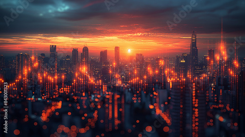 Wallpaper Mural An image of a financial investment graph with a city background that represents doing business in the city. --ar 16:9 --s 550 --style raw --fast Torontodigital.ca