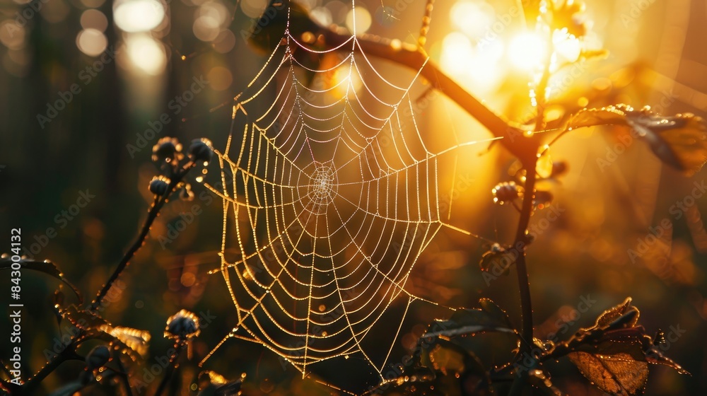 Spider web reflecting the sunlight Spider web reflecting the sunlight